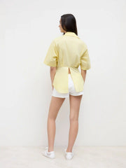 Cotton-blend Ruched Cinched Waist Split Shirt