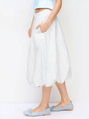 Lace Floral Middle Waist Bubble Midi Skirt