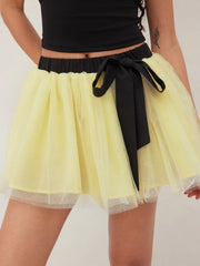 Mesh Mid Rise Bowknot Tulle Mini Skirt