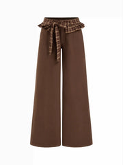 Washed Denim Low Rise Ruffled Wide Leg Trousers