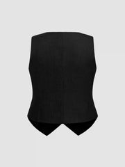 V-neck Solid Button Vest Curve & Plus