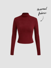 Thermal Cotton-blend Stand Collar Solid Long Sleeve Tee