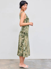 Scoop Neckline Floral Ruched Midi Dress