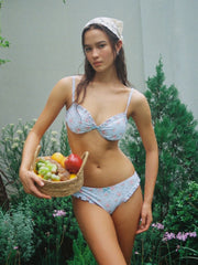 Sweetheart Floral Ruffle Trim Underwire Low Rise Bikini Set