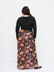 Round Neckline Ruched Long Sleeve Top & Mid Rise Floral Knotted Maxi Skirt Set Curve & Plus