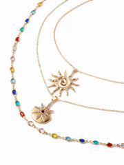 SUN & RHINESTONE  DECOR BEADED LAYERED NECKLACE