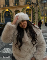 Women's Luxury White Faux Fur Beanie Hat with Fluffy Pom-Pom Detail & Soft Texture