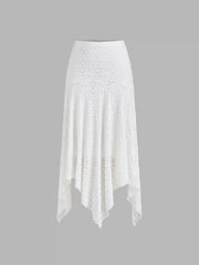 Cotton-blend Mid Rise Floral Asymmetrical Hem Midi Skirt