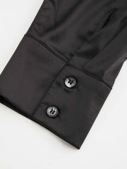 Satin Collar Solid Long Sleeve Shirt Bodysuit