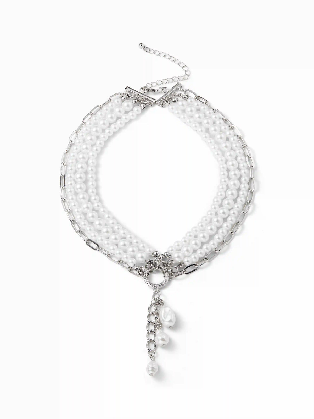 FAUX PEARL BEADED LAYERED NECKLACE