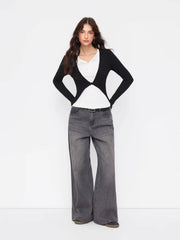Colorblock Twisted Long Sleeve Top
