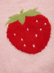 Knit Strawberry Contrasting Binding Round Neck Oversized Sweater