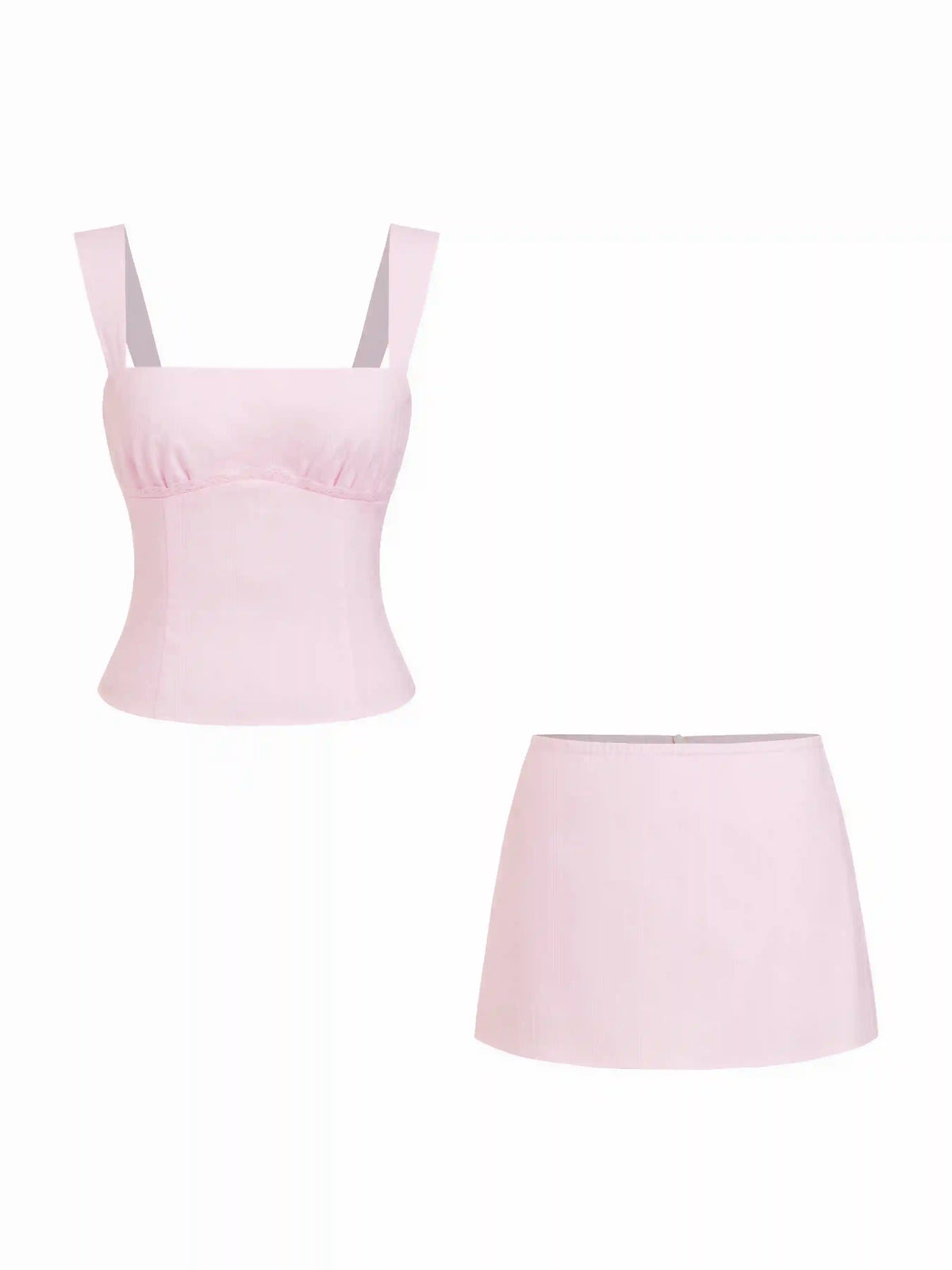 Cotton Textured Square Neck Bowknot Top & Mid Rise Mini Skirt Set