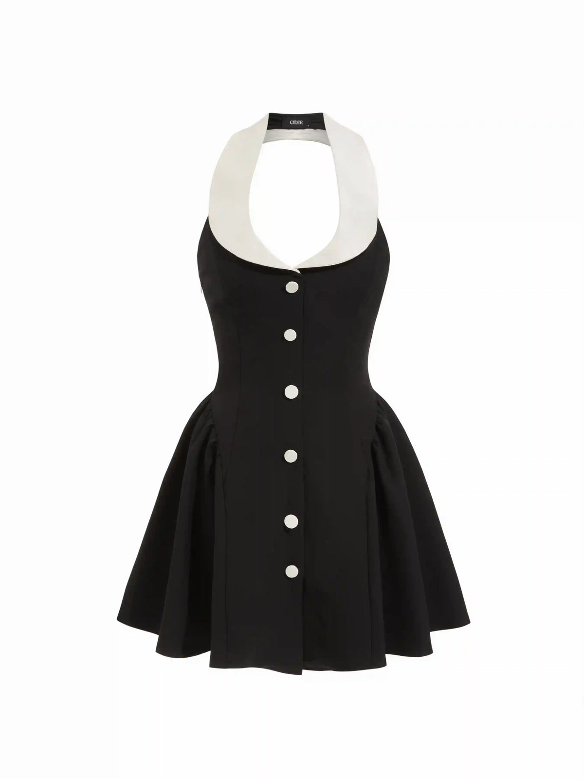 Color-Blocked Collar Tie Back Flared Mini Dress