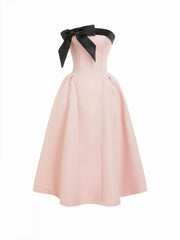 Sculptural Bowknot Flared Bandeau Midi Dress