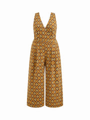 V-neck Floral Geometric Jumpsuit Curve & Plus
