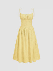 Cotton Scoop Neckline Floral Knotted Maxi Dress
