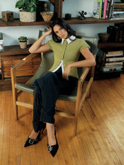 Knit Round Neckline Button Short Sleeve Top