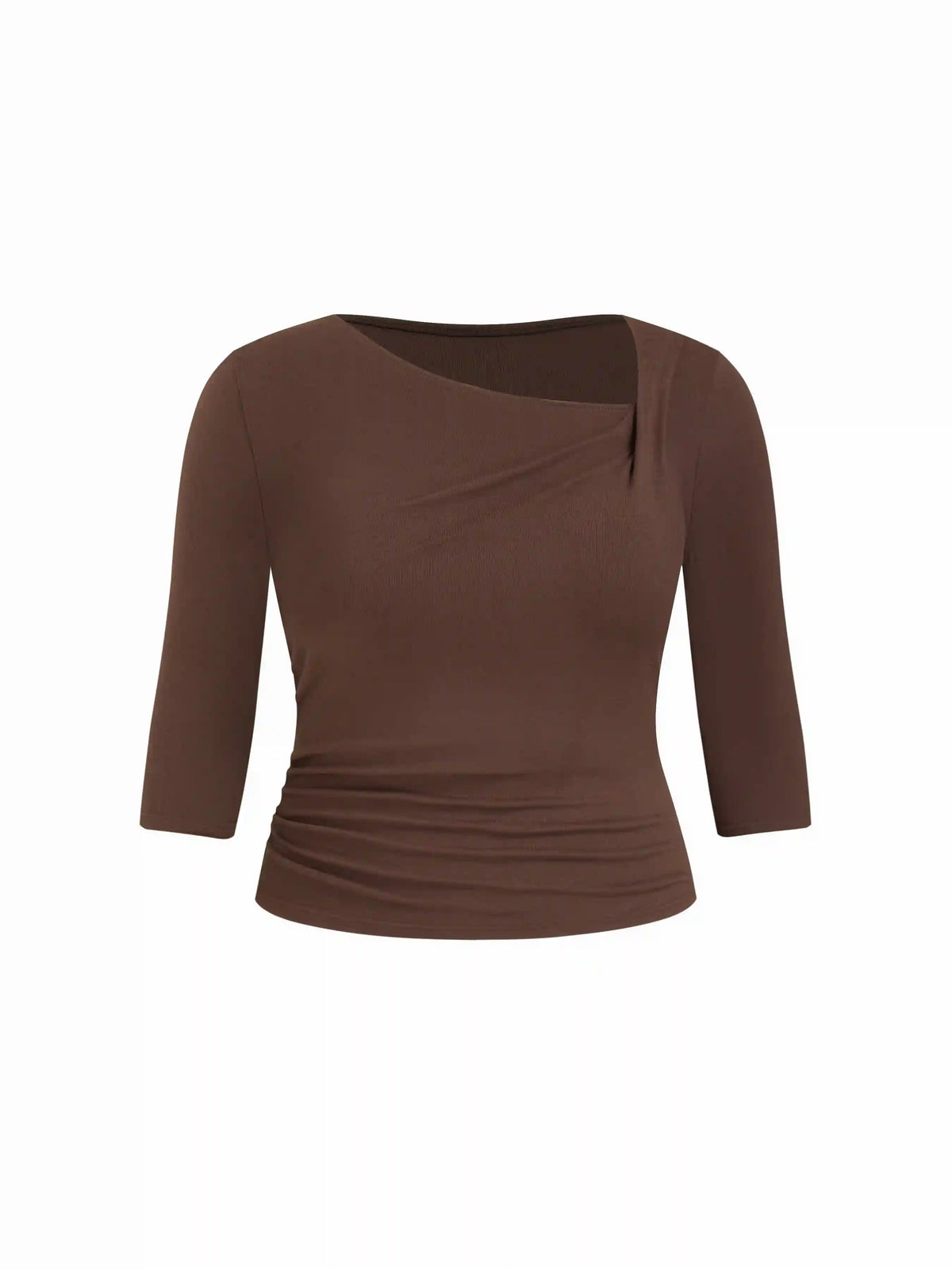Asymmetrical Neck Ruched Middle Sleeve Tee Curve & Plus