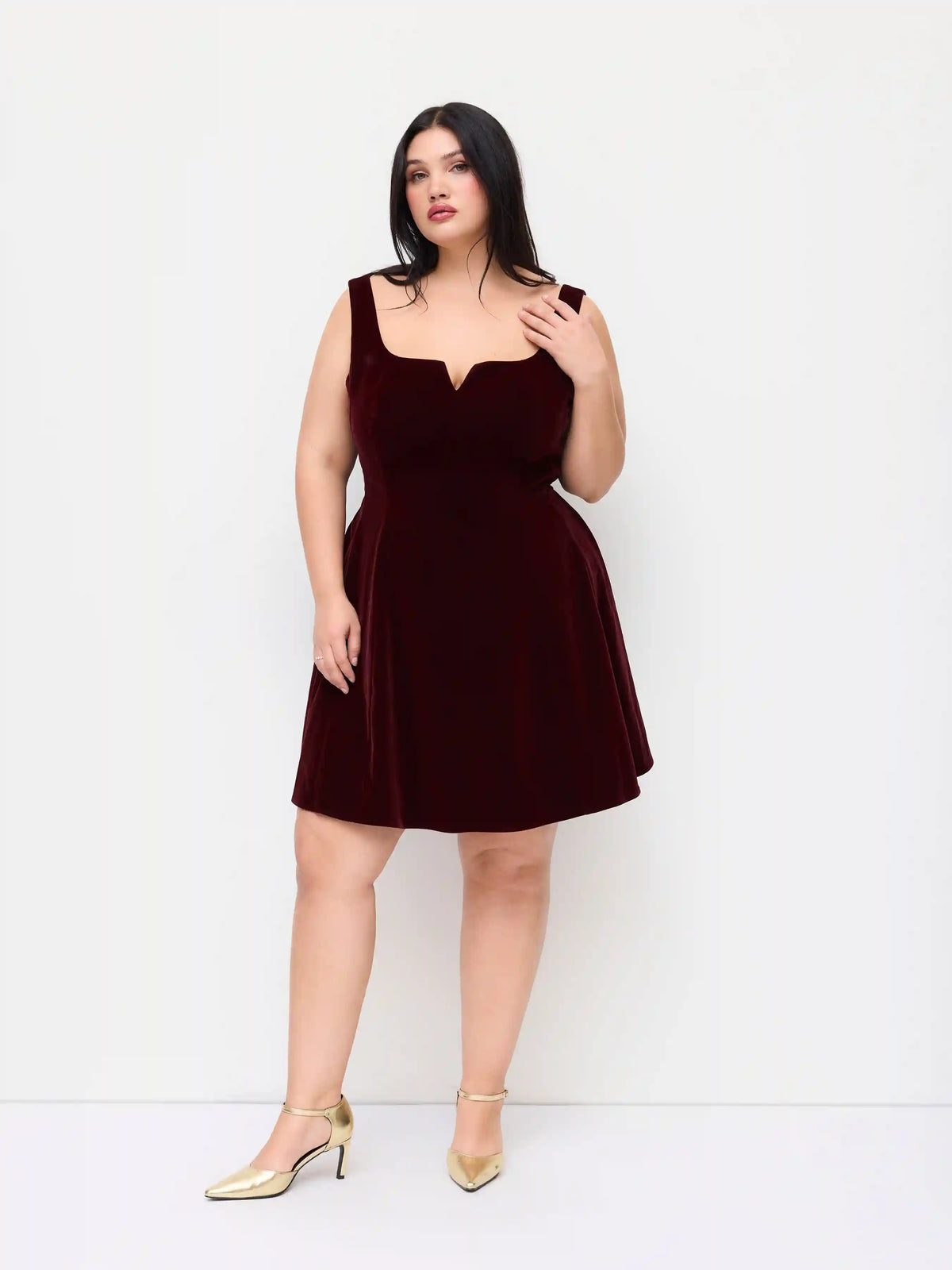 Velvet V-neck Ruffle Tie Back Knotted Mini Dress Curve & Plus