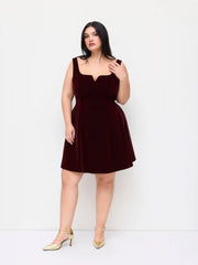 Velvet V-neck Ruffle Tie Back Knotted Mini Dress Curve & Plus