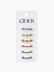 6PCS COLORFUL RHINESTONE  STACKABLE RINGS SET