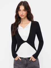 Colorblock Twisted Long Sleeve Top