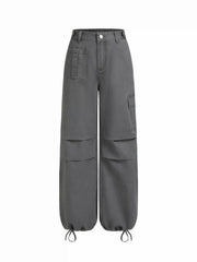 Cider Denim Low Rise Drawstring Wide Leg Cargo Jeans