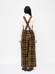 Tweed Plaid V-Neck Wide Leg Overalls