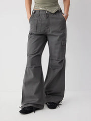 Cider Denim Low Rise Drawstring Wide Leg Cargo Jeans