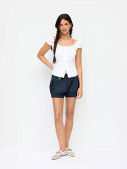 Cotton-blend Mid Rise Metal Detail Bloomer Shorts