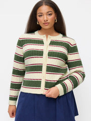 Cable Knit Striped Colorblock Button Top Curve & Plus