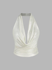 Cowl Neck Backless Crop Top With Solid Tube Top