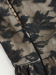 Floral Lace Halter Neckline Ruffled Flared Mini Dress Curve & Plus