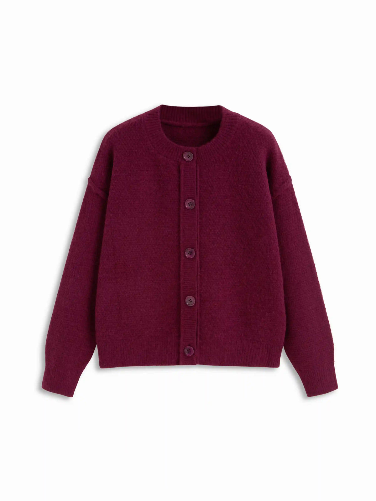 Knit Round Neckline Button Thick Cardigan
