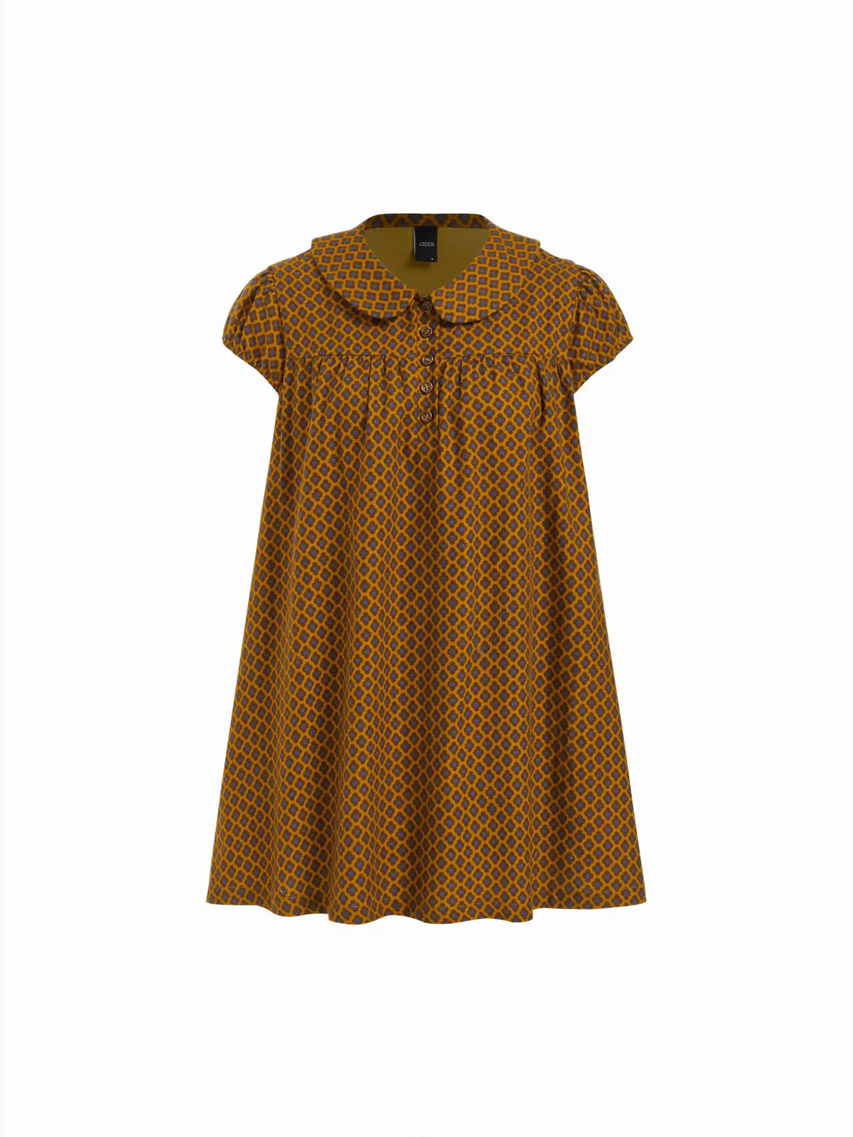 Cotton Geometric Peter Pan Collar Puff Sleeve Babydoll Mini Dress