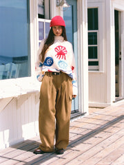 Cotton Low Rise Ruched Barrel-leg Cargo Trousers With Belt