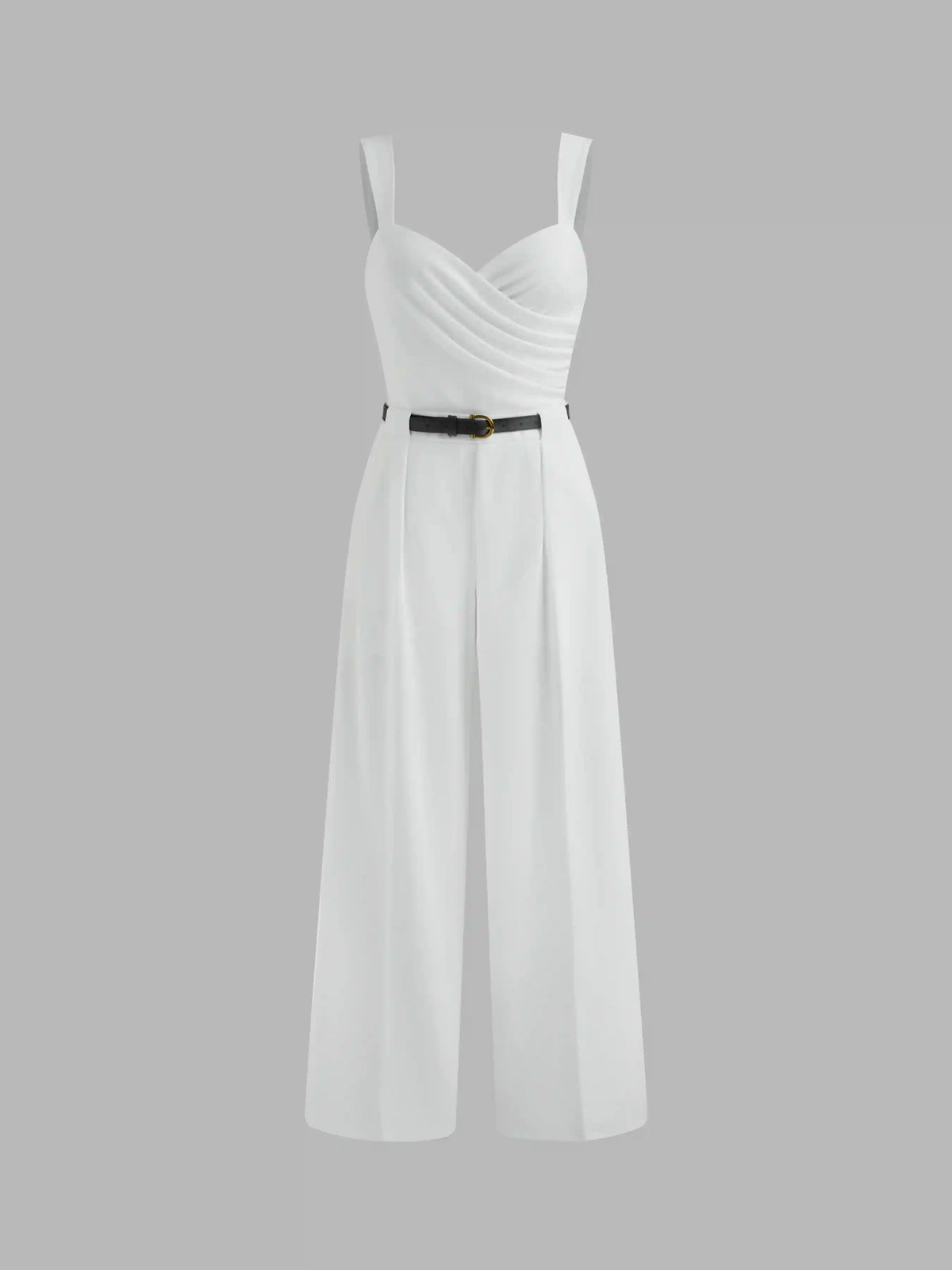 V-neck Solid Ruched Wrap Jumpsuit With Belt