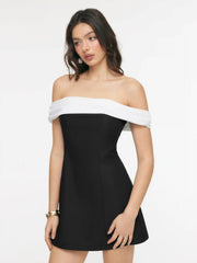 Off-Shoulder Ruched Zipper A-line Mini Dress