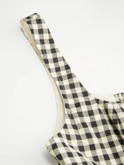 Cotton-blend Square Neck Gingham A-line Maxi Dress