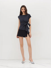 Boat Neck Stripe Knotted Oversized Top
