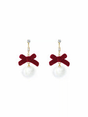 BOWKNOT DECOR POM POM DROP EARRINGS