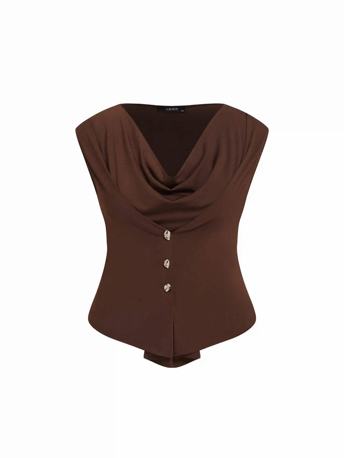Cowl Neck Ruched Metal Detail Top Curve & Plus