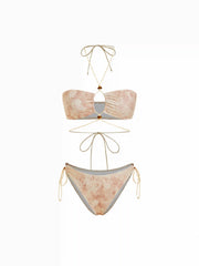 Halter Neckline Paisley Bead Detail Bandeau Low Rise Bikini Set