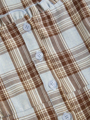 Plaid Square Neck Ruffle Sleeve Knotted Blouse