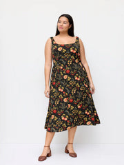 Floral And Fruit Square Neck Flared Midi Dress Curve & Plus