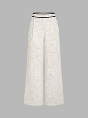 Tweed Middle Waist Contrasting Binding Straight Leg Trousers