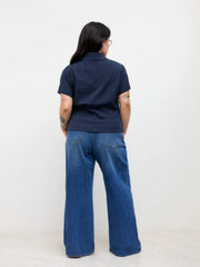 Collar Stripe Short Sleeve Shirt Curve & Plus