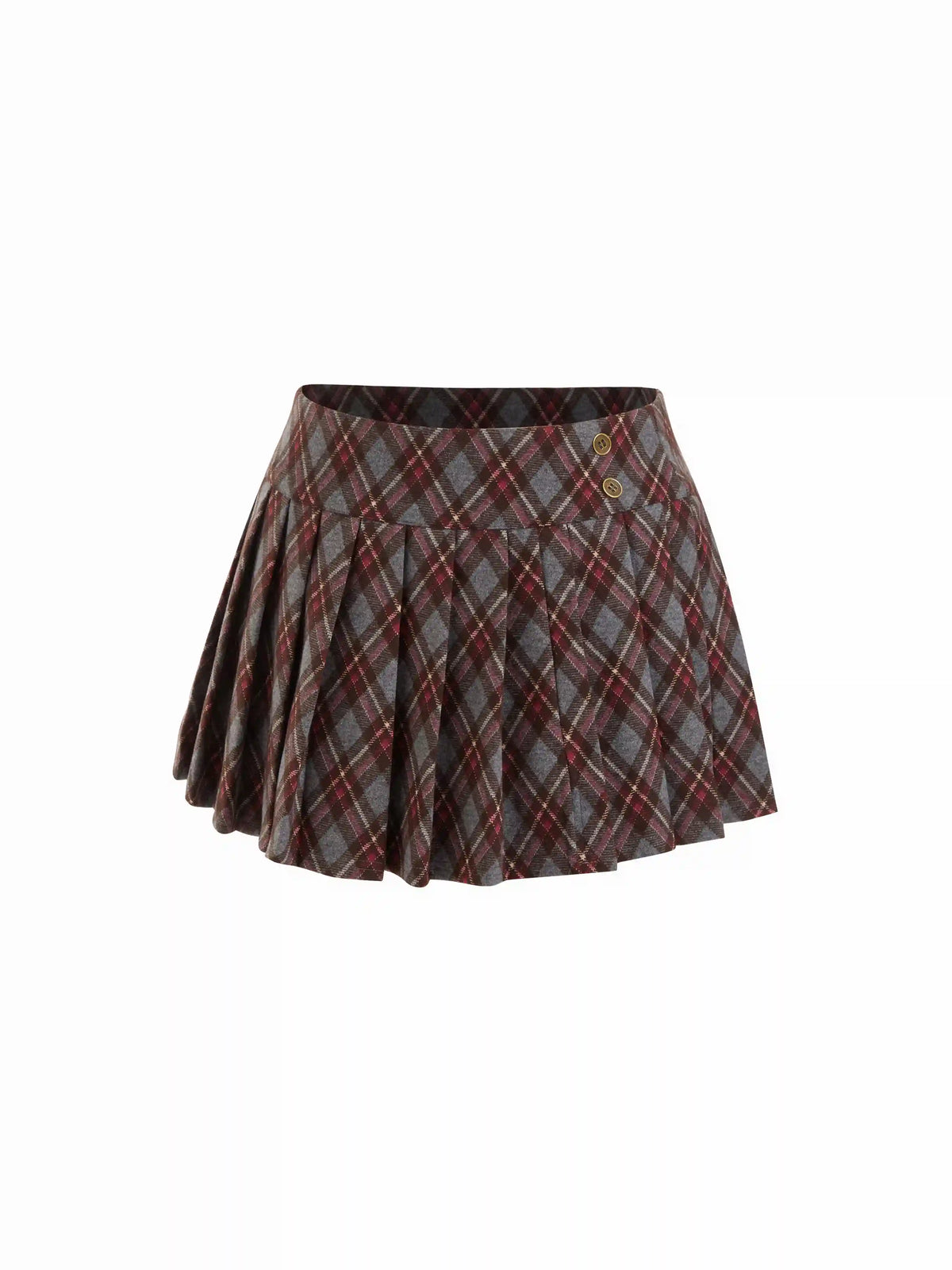 Wool-look Low Rise Tartan Pleated Mini Skirt