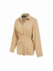 Collar Long Sleeve Metal Detail Knotted Blouse